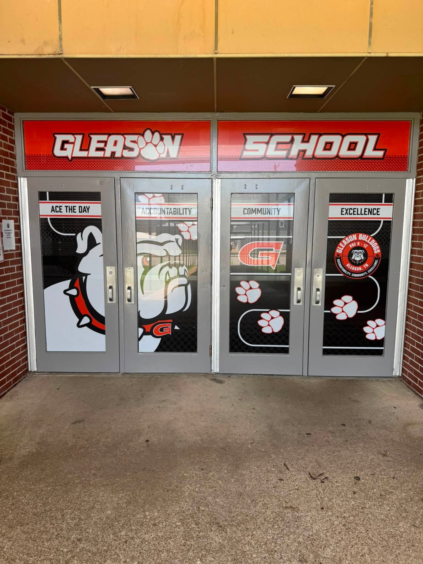 Gleason School entrance — Ace the Day: Accountability, Community, Excellence